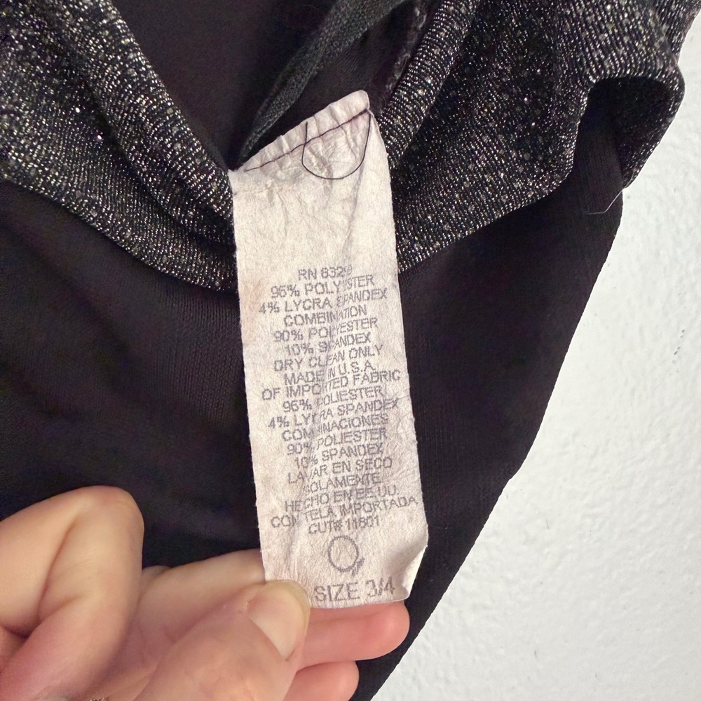 Vintage 90s Black Glitter Trim Maxi Dress Spaghetti Strap Formal Gown Size 3/4 - Picture 3 of 7
